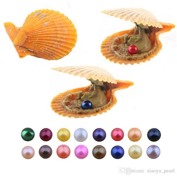 

2019 new seawater red shell oyster with natural grade 6-7 mm multicolor round pearl party fun with friends and kids speical gift, White