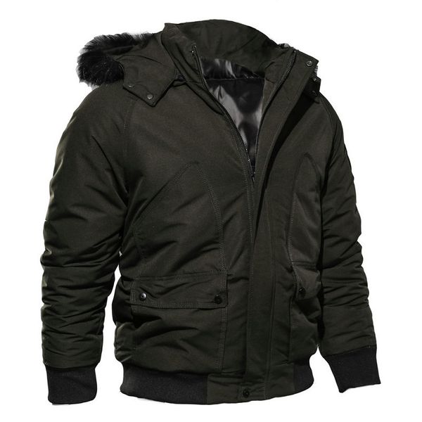 

new thick warm men winter jacket bomber solid hooded parkas men casual slim faux fur collar winter coat, Black