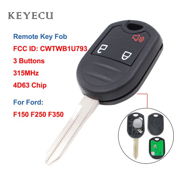 

keyecu 3 buttons remote key for f150 250 350 2004 2005 2006 2007-2010 fob 315mhz with 4d63 chip cwtwb1u793 keyless car key