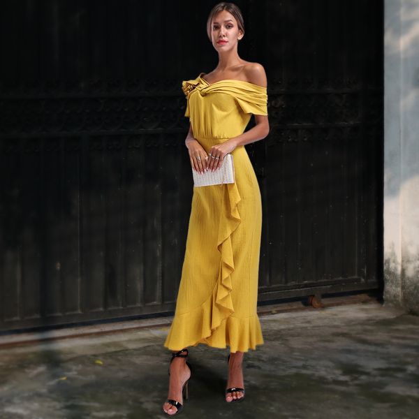 

summer dress one word lead strapless lotus leaf side length skirt, White;black