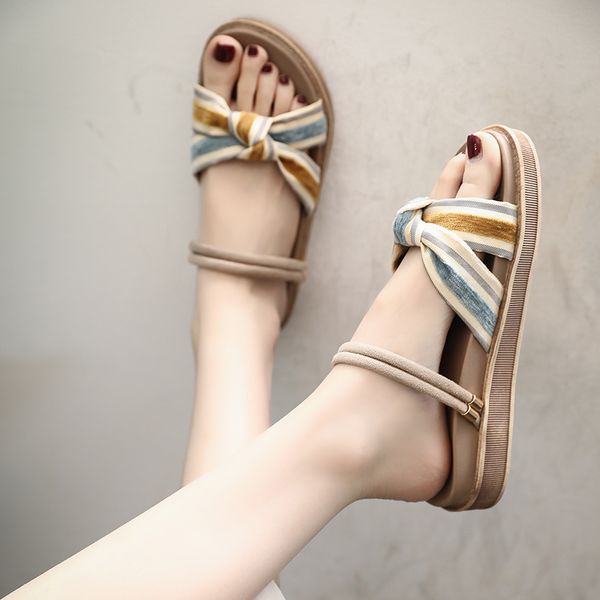 

med female shoes slippers flat slides fashion lady 2020 girl summer soft scandals fabric basic pu rome cotton med, Black