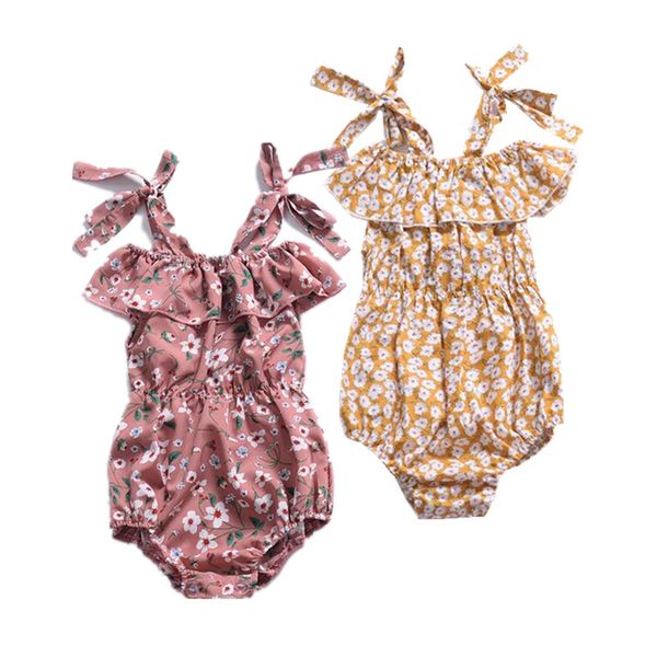 

Strap Bowknot girls clothes Sleeveless Flowers rompers cotton summer Outfits Sunsuit Dot 2019 1-3Y baby Infant Body Tops