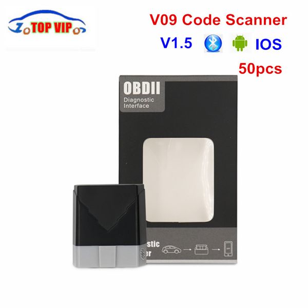 

50pcs dhl v09 elm327 v1.5 obd2 diagnostic scanner v09 bluetooth elm 327 1.5 auto code reader support obdii obd ii protocols car