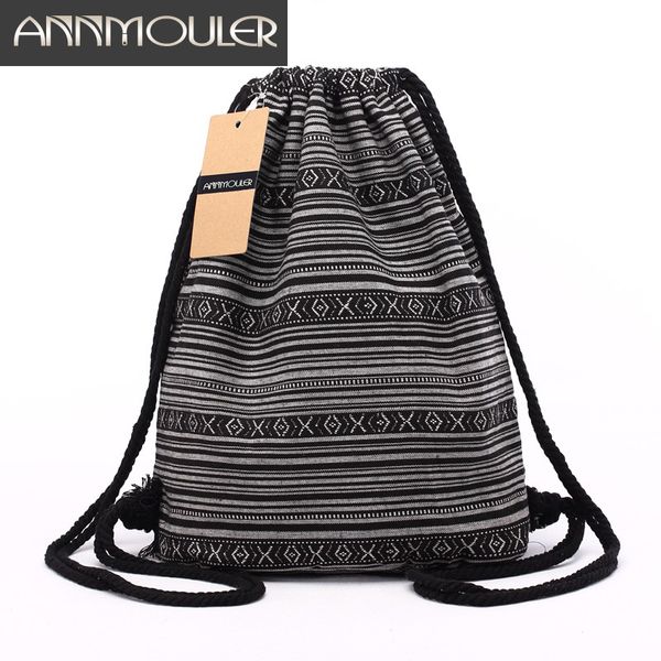 

annmouler women backpacks large capacity shoulder bag bohemian style tribal drawstring rucksack 20 colors cotton daypack hobo