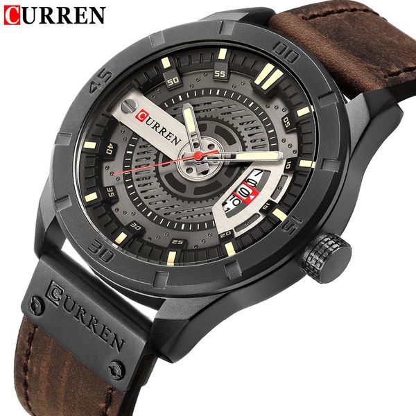 

curren men sports watches men quartz date clock casual leather wrist watch relogio masculino 8301, Slivery;brown