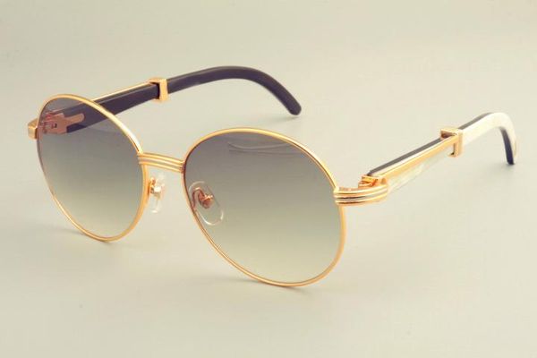 

2019 new round frame sunglasses 19900692 sunglasses retro fashion sun visor natural mixed horns mirror legs sunglas, White;black
