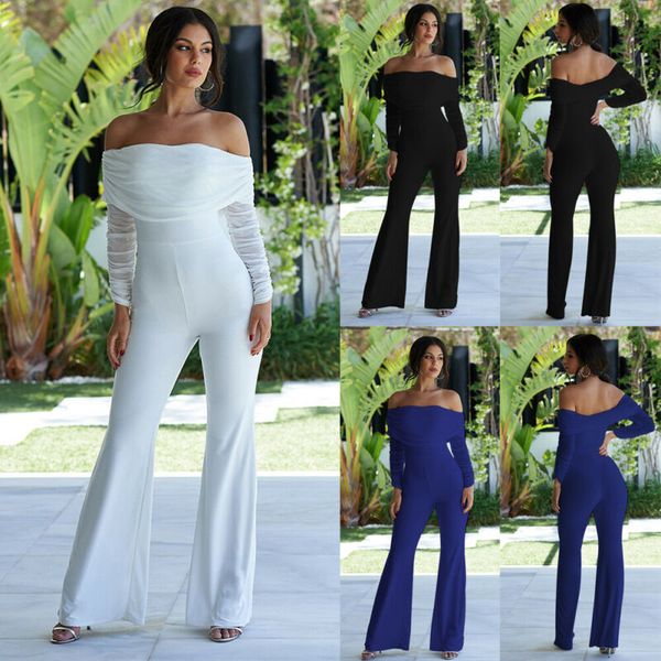 

women off shoulder new jumpsuit fashion lady strap wide legs bodycon boho jumpsuit romper clubwear, Black;white