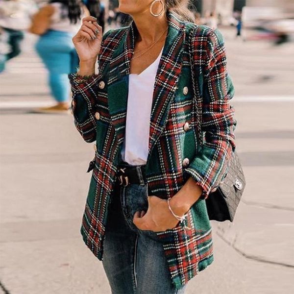 

women advanced customization winter wool coat warm thicken ladies simple generous temperament plaid casual elegant jacket, Black;brown