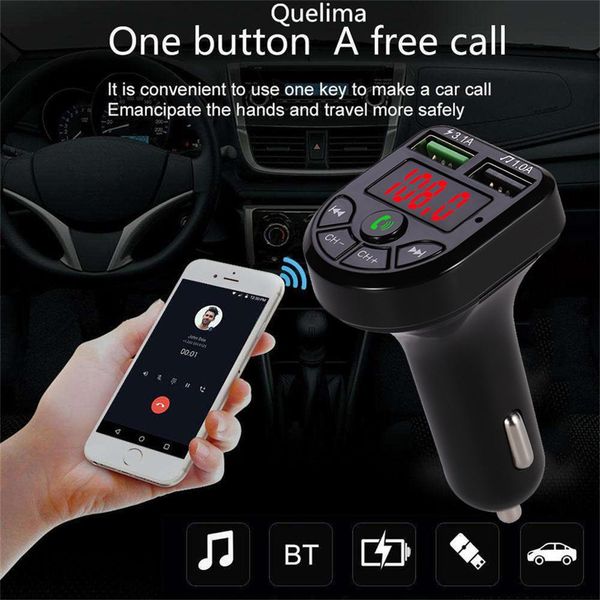 

blueteeth car kit mp3 player fm transmitter wireless radio adapter 3.1a usb charger hands-calling voltage display #1125