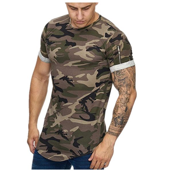 

summer mens designer t shirt camouflage printed zipper design short sleeve crew neck tees casual male clothing, White;black
