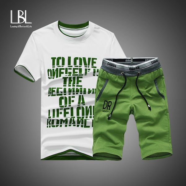 

new mens t-shirt summer two pieces set fashion letter print casual man's slim fit short-sleeve tee shirt men tee large size, White;black