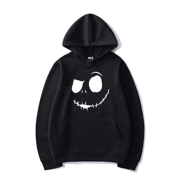 

the nightmare hoodies horror smile face solid color print hooded sweatshirt pullover men women casual fashion hoodie clothes, Black