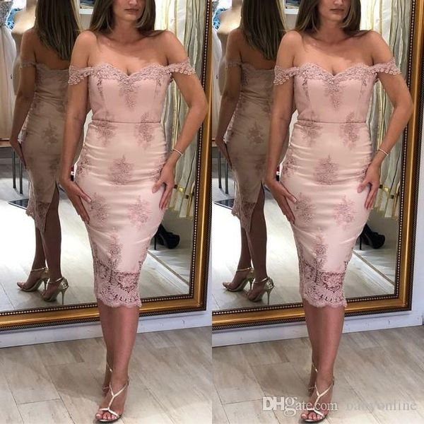 

pink sheath cocktail dresses off shoulders back split women prom evening gowns appliques party dress wears aso ebi lace style, Black