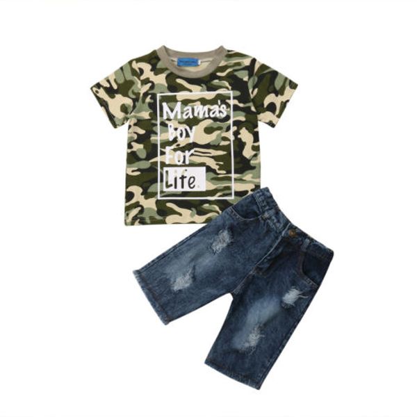 

Newborn Toddler Kids Baby Boys Clothes T Shirt Tees Tops+Denim Pants Outfits Set