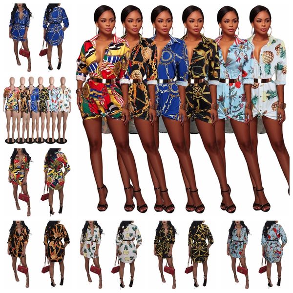 

2019 европейская мода тенденция ретро отворот с длинным рукавом кнопки печатных случайные рубашки юбка, поддержка смешанной партии, Black;gray