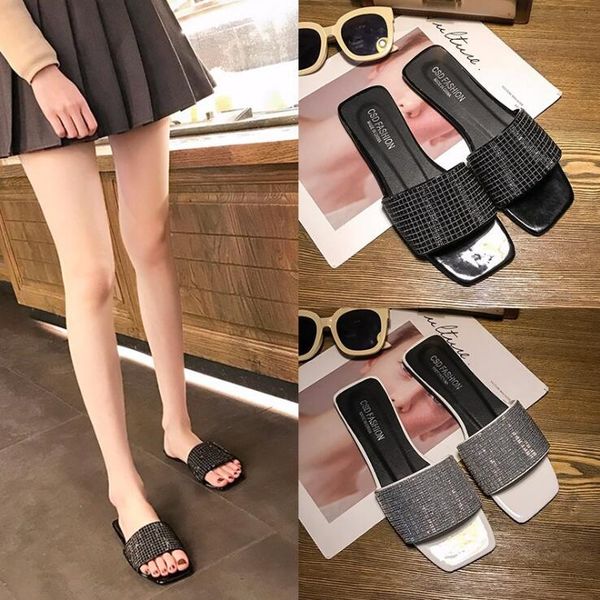 

rhinestone women slippers flip flops summer slides women shoes crystal diamond bling beach slides sandals casual shoes slip on, Black