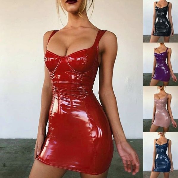 

leather summer dress sheath bling women dress latex faux bodycon evening party clubwear strappy mini slim, Black;gray