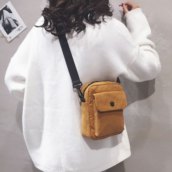 

corduroy women's bag new 2019 simple small square bag fashion shoulder messenger tide mobile phone cute small