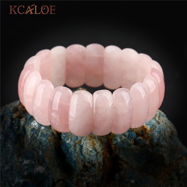 

kcaloe boho women natural pink quartz chakra bracelets geometry long beaded crystal stone wrap bracelet elastic bangle, Golden;silver