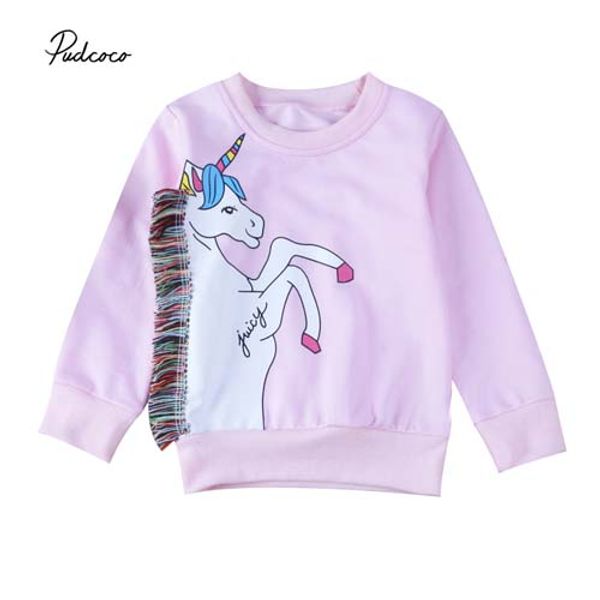

pudcoco 2018 unicorn kids girls childrens spring sweatshirt 3d unicorn tassel jumper autumn cute outfits clothes 1-7y, Black