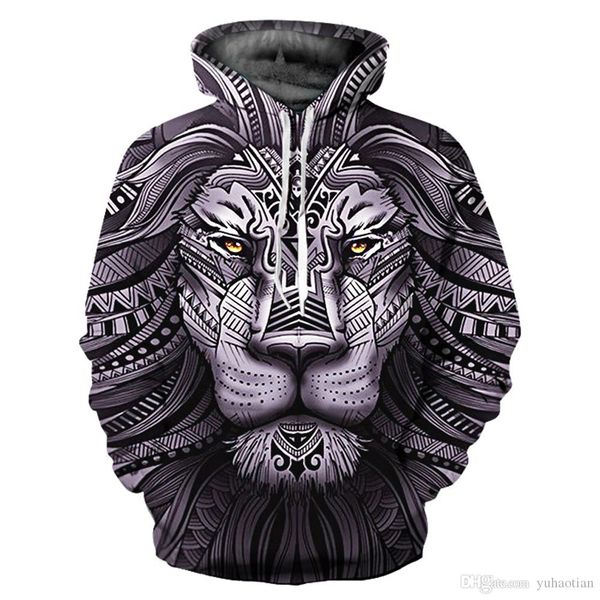 

new plus size fashion cp personality lose pullover black lion 3d digital owl print causal sweatshirt long sleeve winter hoodies