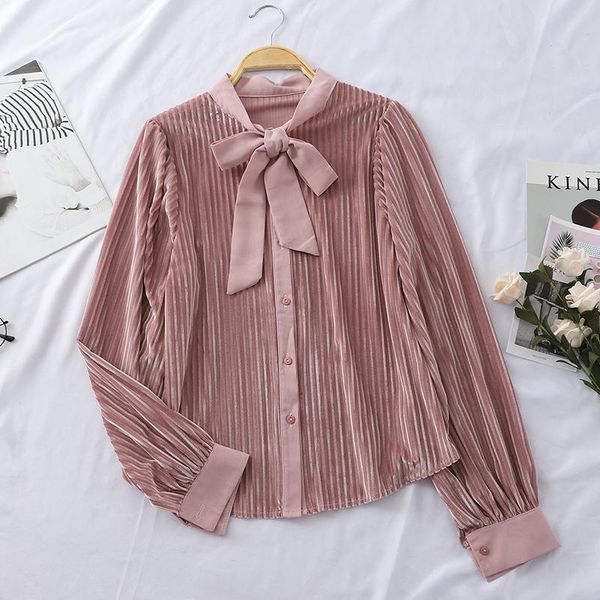 

heliar женская велюровая розовая блузка питер пэн воротник офис леди весна топы повседневная бархатная свободная женская блузка лук 2019, White