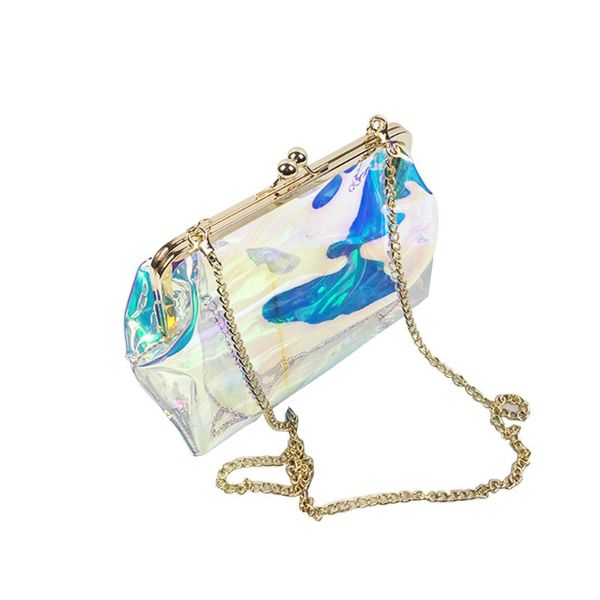 

clear transparent pvc kiss lock chain crossbody shoulder bag women clutch
