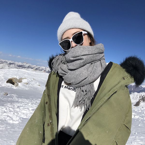 

wholesale-h quality solid color ladies cashmere scarf winter wild thick warm long section couple bib high-end wool shawl, Blue;gray