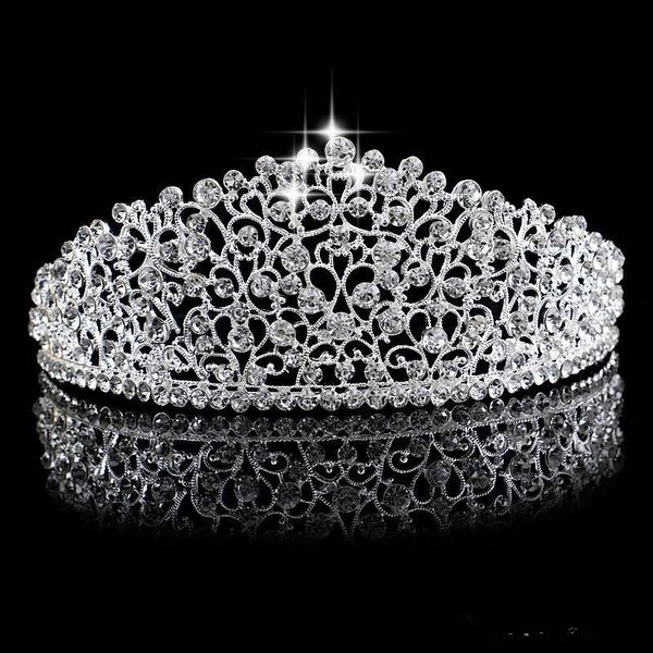 

sparkling silver big wedding diamante pageant tiaras hairband crystal bridal crowns for brides prom pageant hair jewelry headpiece 2019