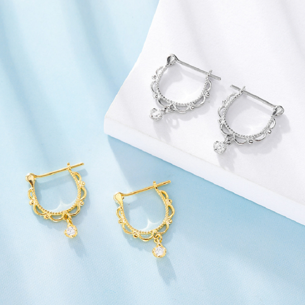 

925 sterling silver u серьги стиля ювелирных изделий fine clear кристалл циркон дрель бал круглых серьги стержень для женщин девушка подарки, Golden;silver