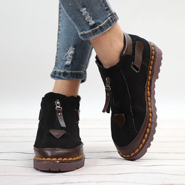 

women ankle boots spring plus size female short booties platform retro nebuck fashion zipper casual woman's shoes, Black