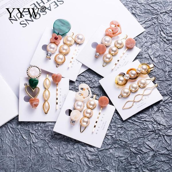 

hairpins multiple kinds hair ornaments plastic pearl bobby pin women hair jewelry barrette headwear damsel charms clip 3pcs, Golden;white