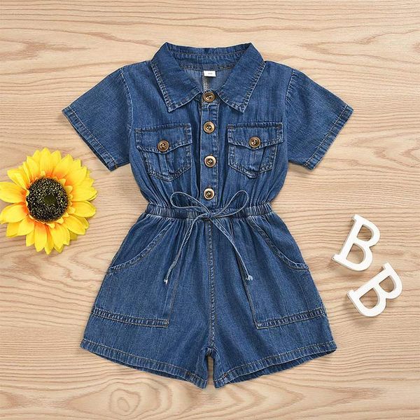 

toddler baby girl clothes solid color short sleeve denim romper jumpsuit one-piece outfit sunsuit clothes, White
