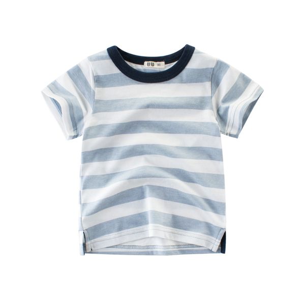

9080# children boys t shirts short sleeve children girls t shirts cotton kids stripe tee shirt enfant toddler boy clothes, Blue
