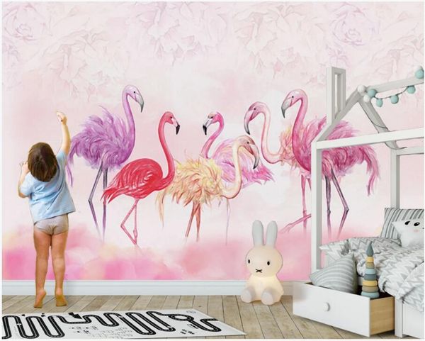 

3d wallpaper custom p european hand painted flamingo pink children's room home decor 3d wall murals wallpaper for walls 3 d living room