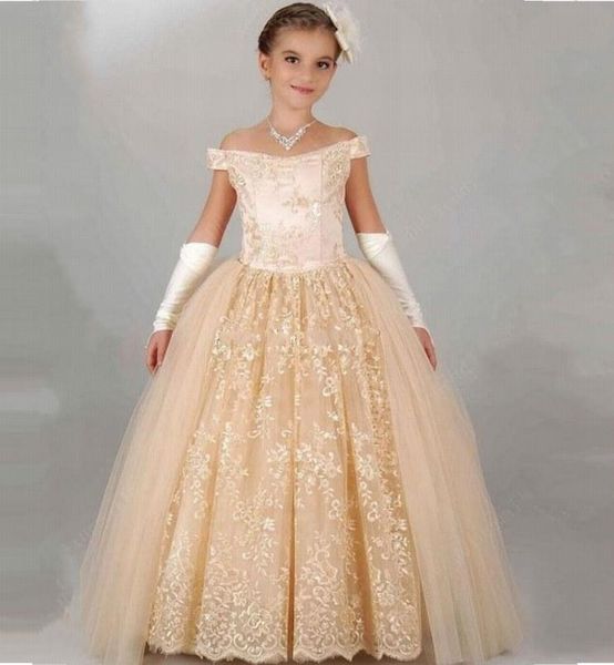 

champagne new charming flower girl dresses wedding party dress ball gown princess pageant kids formal occasion children dress ghtz16, White;blue