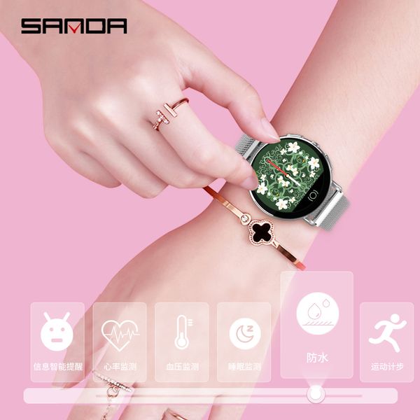 

sanda 2019 new smart bracelet bluetooth smart watch heart rate monitoring blood pressure digital watch message call reminder, Slivery;brown