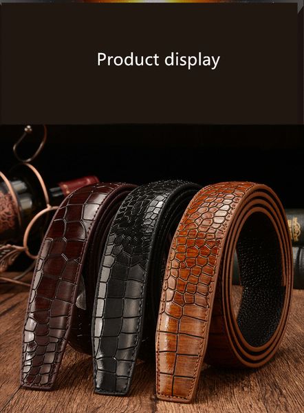 

2019 new style style head layers of crocodile-striped cattle belts men's leather belt automatic buckle business belt, Black;brown