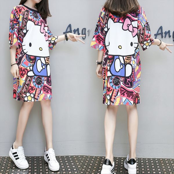 

loose large size printed casual 9# loose large digital t-shirt dress size digital printed t-shirt casual dress 9#, White