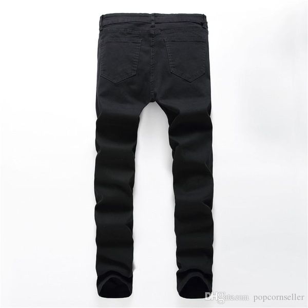 

мужские обшитые панелями джинсы новая дизайнерская мода белый карандаш брюки молния повседневный карман шнурок мужчины обычная одежда, Blue