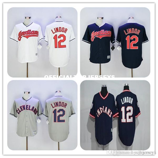 

2019 men's #12 francisco lindor home alternate flexbase stitched retro jerseys red white gray black, Black;blue