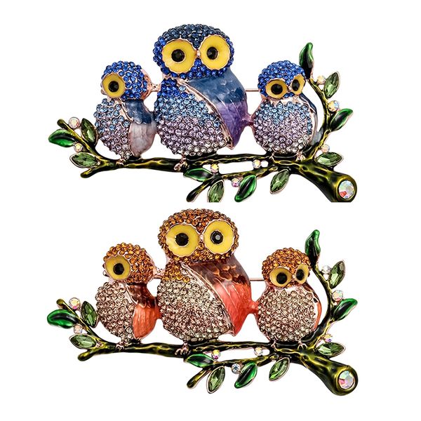

europe and the united states high-quality fashion boutonniere three crystal cute big eye owl brooch dripping oil set diamond owl brooch, Gray