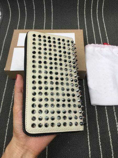 

men famous brand long style panelled spiked clutch women's patent leather mixed color rivets bag clutches lady long purses with spikes, Red;black