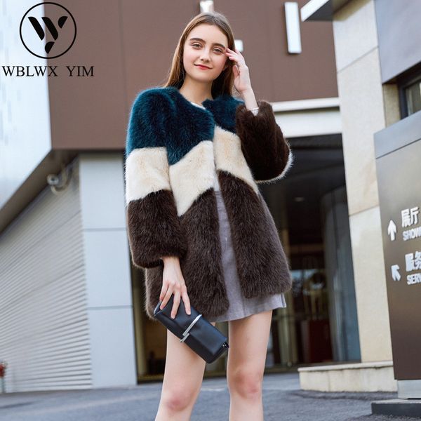 

faux fur coat women fashion patchwork fur jacket thick warm winter coats womens casual loose furry overcoat, Black