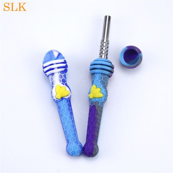 

glass oil burner pipe Silicone bongs with 12mm Titanium Nail smoking accessories 4.8 Inch Silicone Honey Dab Straw Smoking Pipes