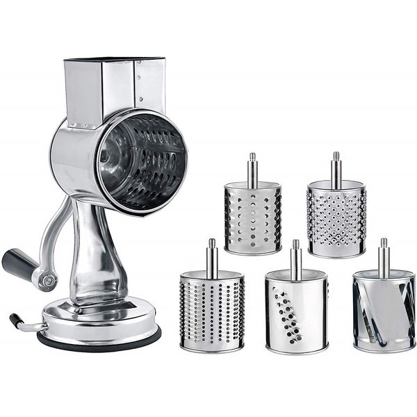 

stainless steel cheese grater rotary chopper vegetable shredder salad slicer multi-use hand grater grinder 5 blades t200111