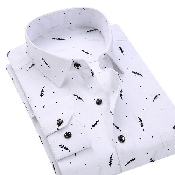 

printing dress shirts men embroidery classic business long sleeve plus size formal shirt turn-down collar men's shirts, White;black