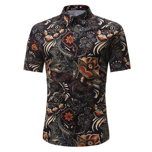 

beach casual summer daily hawaii slim fashion turndown collar stylish flower print short sleeve men shirt, White;black