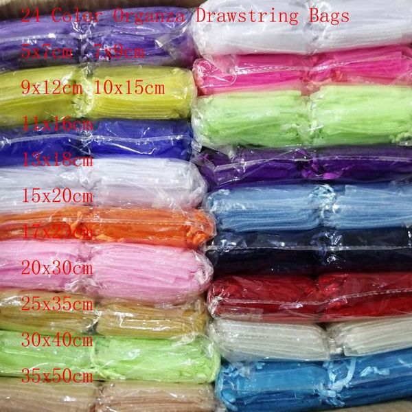 

100pcs/lot 24 color 20x30 25x35 30x40 35x50cm organza drawstring bags& pouches jewelry bags drawstring bags gift packaging, Pink;blue