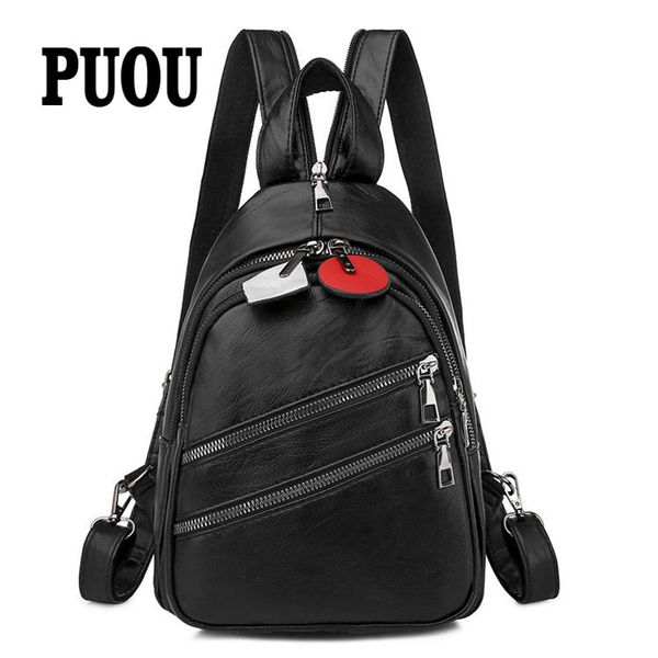 

ladies backpack 2020 new washed leather ladies simple shoulder bag multilayer chest bag black main